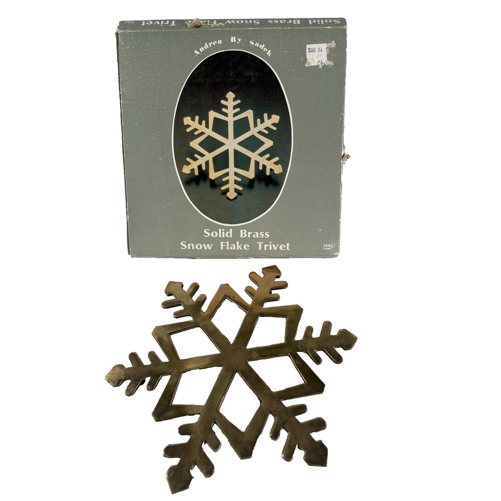 Vtg Solid Brass Trivet Snowflake Footed Hot Plate Taiwan Kitchen Decor NOS w/Box